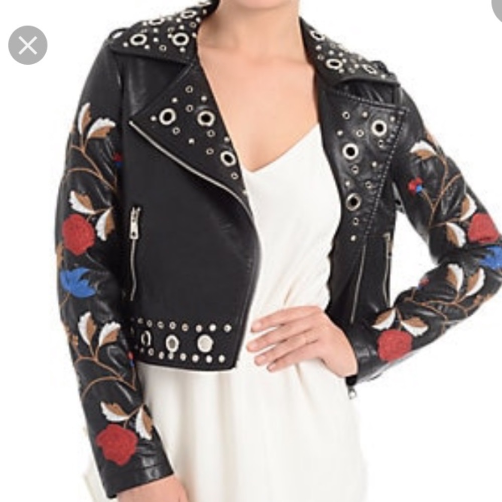 NWT ROMEO JULIET EMBROIDERY BIKER LEATHER JACKET